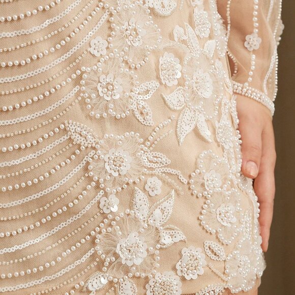 Apricot Party Women's Plus Size Sexy Sequins Long Sleeve Elegant Dress - Picture 4 of 7